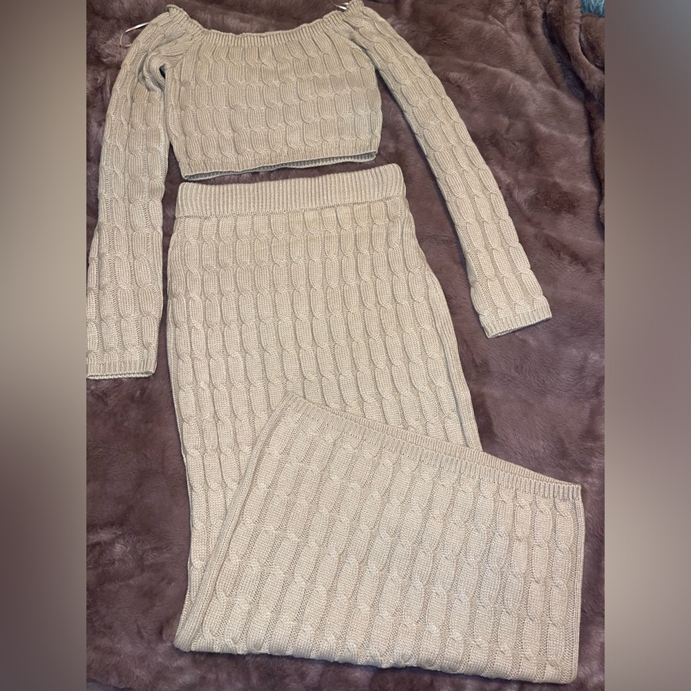 These Three Boutique  Beige Cable Knit Skirt Set - Picture 2 of 2